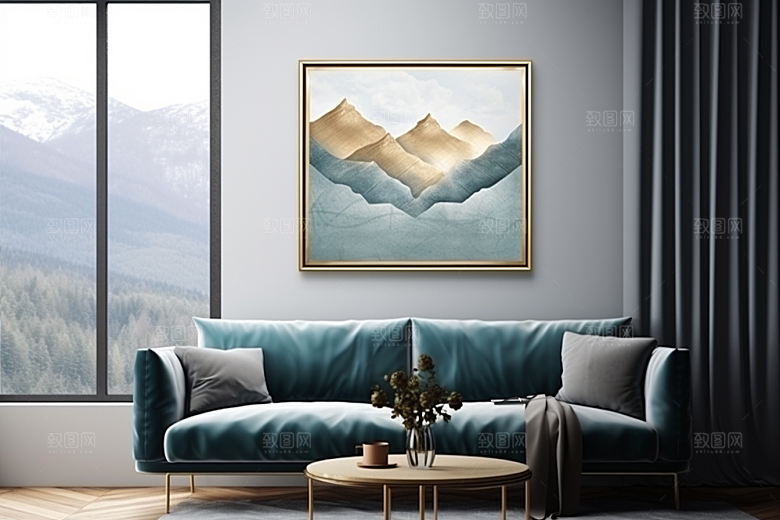 金色山水抽象新中式装饰画