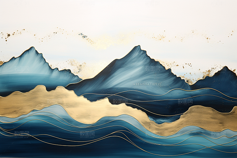 金色山水大气剪影装饰画
