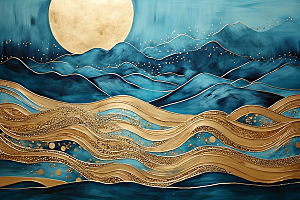 金色山水背景中国风装饰画