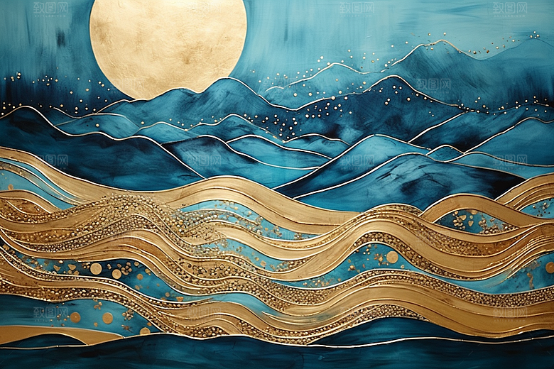 金色山水背景中国风装饰画