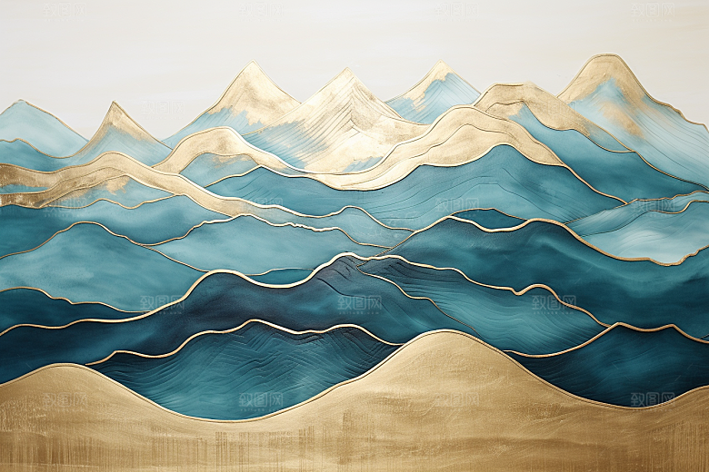 金色山水水墨高档装饰画