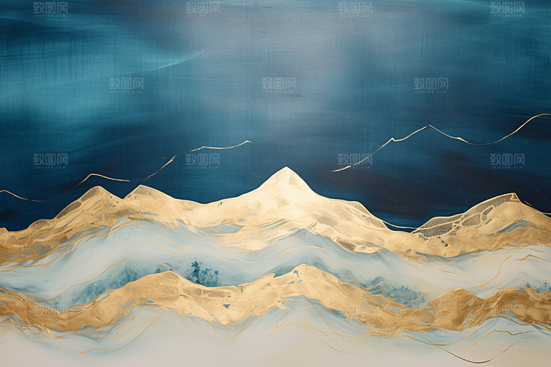 金色山水水墨背景装饰画