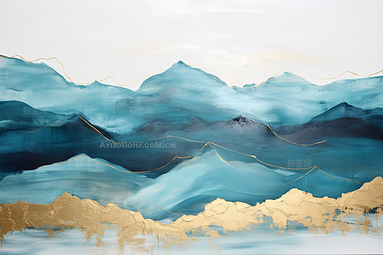 金色山水抽象质感装饰画