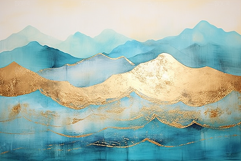 金色山水剪影新中式装饰画