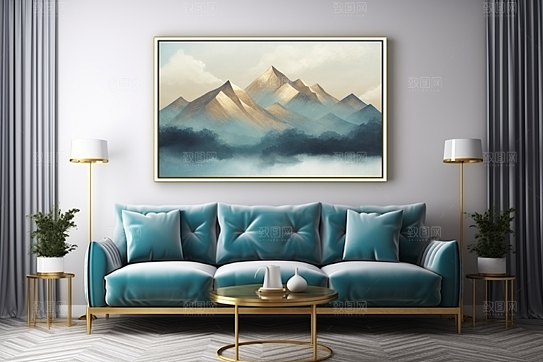 金色山水水墨高档装饰画