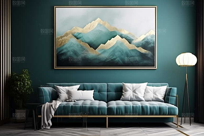 金色山水背景金箔装饰画