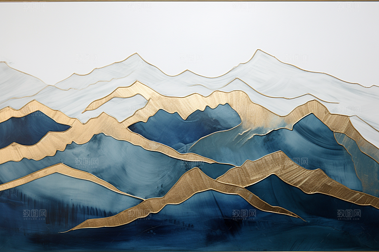 金色山水国潮背景装饰画