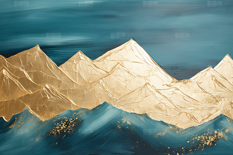 金色山水抽象背景装饰画