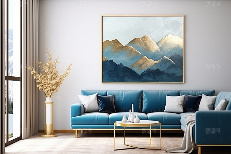金色山水质感国潮装饰画