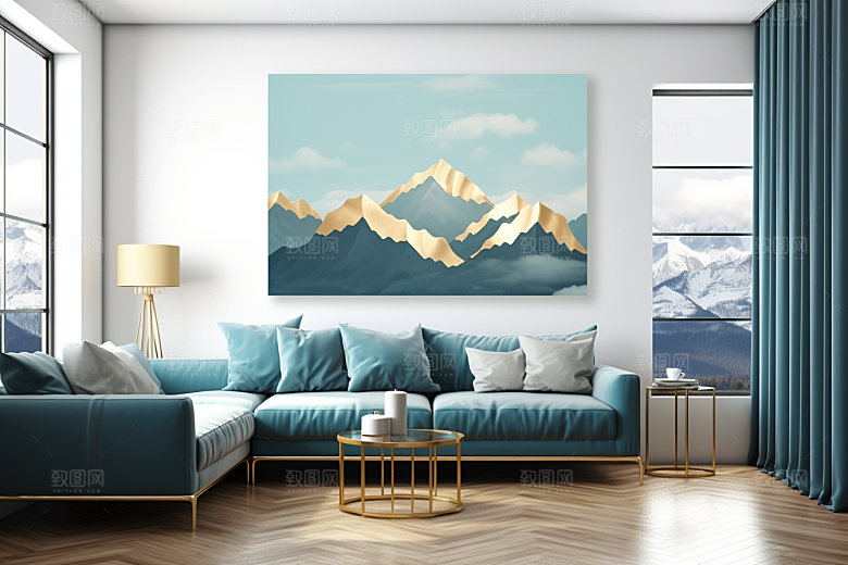 金色山水质感抽象装饰画