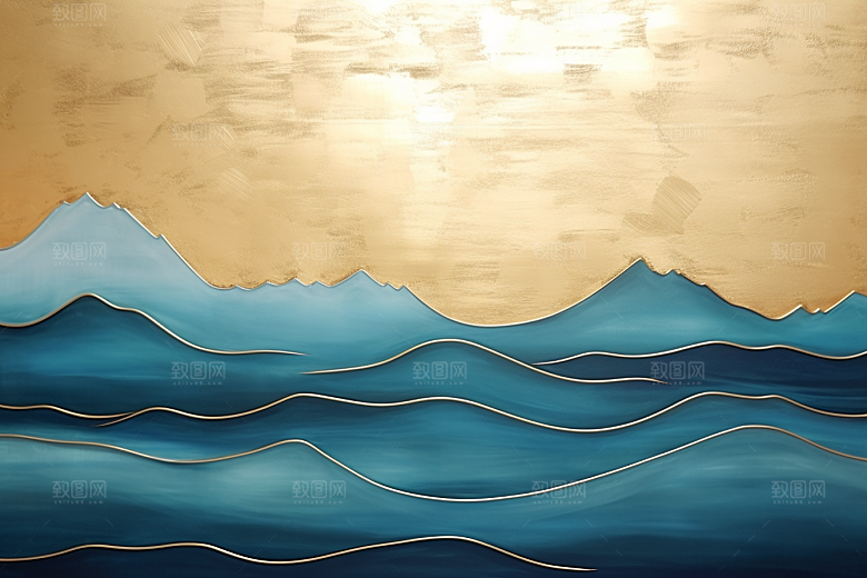 金色山水中国风质感装饰画