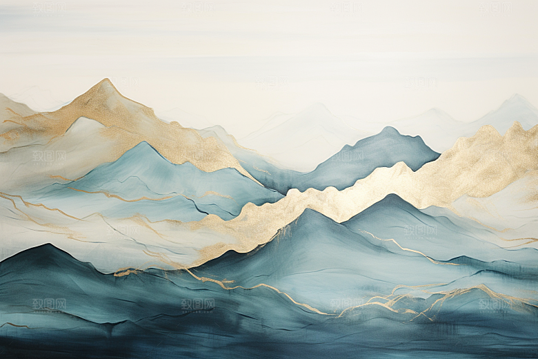 金色山水水墨剪影装饰画
