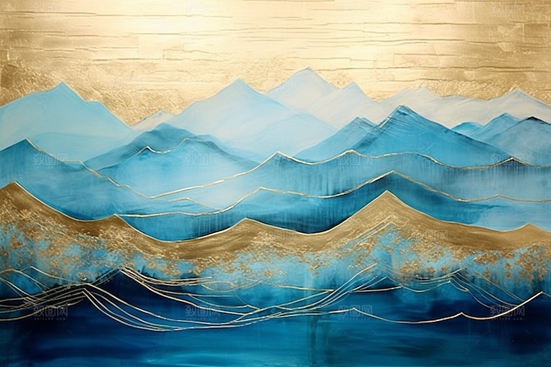 金色山水金箔背景装饰画