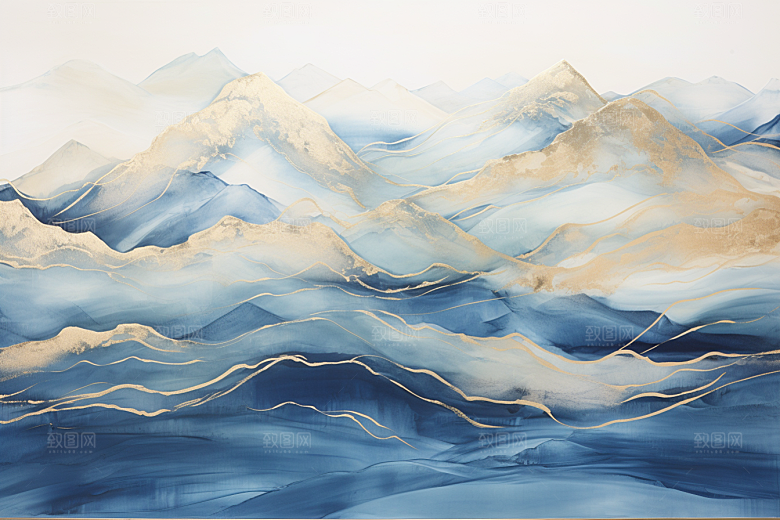金色山水中国风质感装饰画