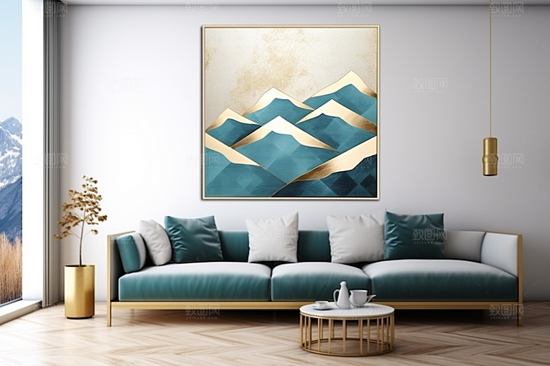 金色山水质感中国风装饰画