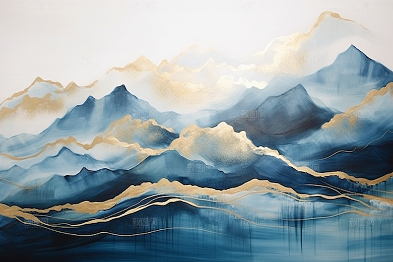 金色山水质感剪影装饰画