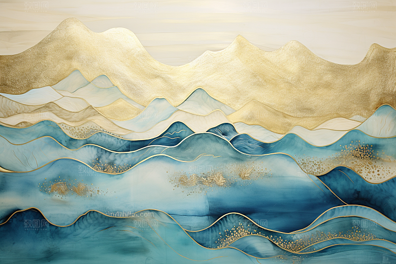 金色山水高档质感装饰画