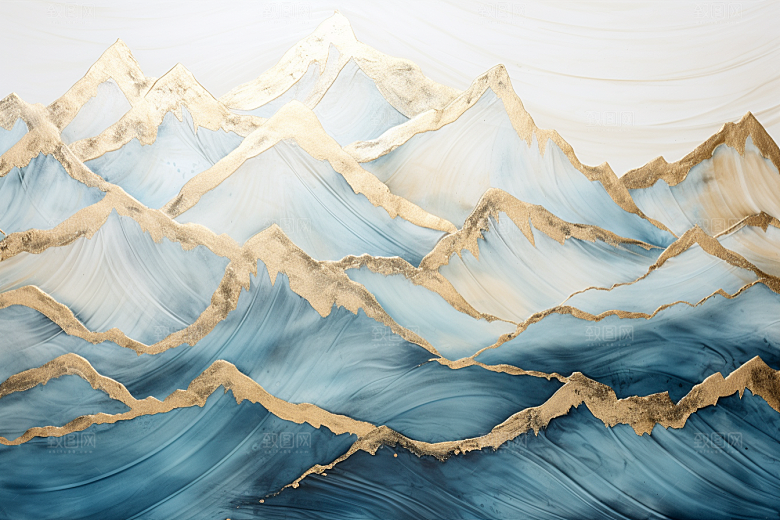 金色山水抽象新中式装饰画