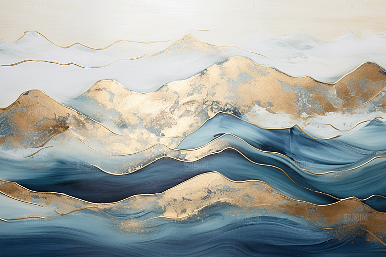 金色山水抽象水墨装饰画