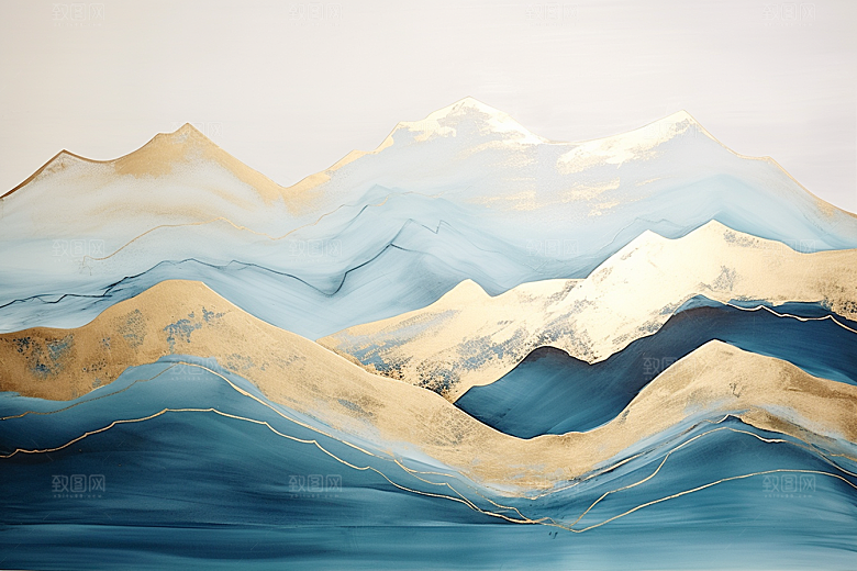 金色山水质感抽象装饰画