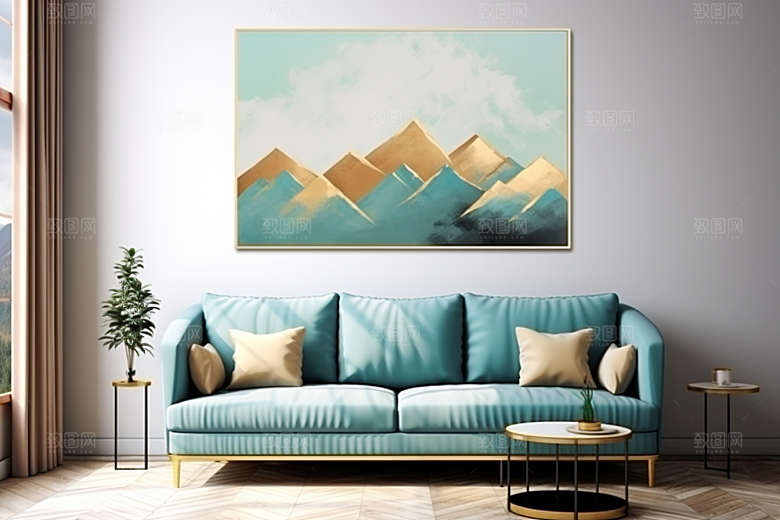 金色山水抽象质感装饰画
