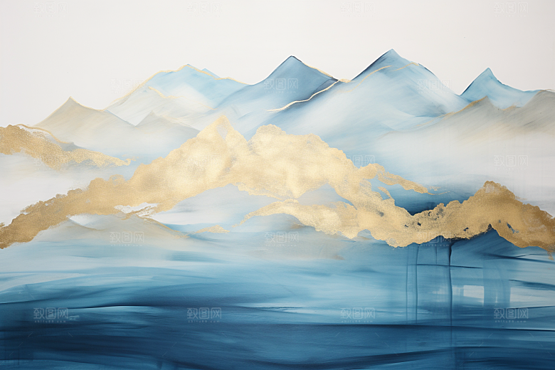 金色山水剪影抽象装饰画