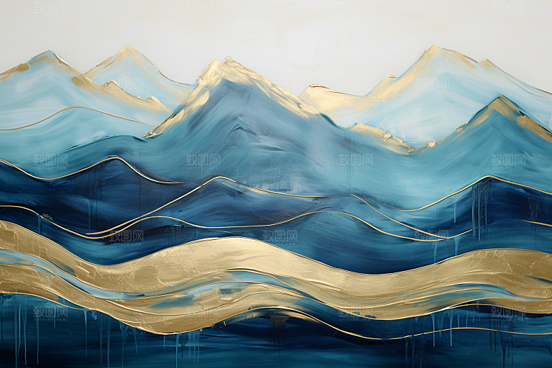 金色山水大气背景装饰画