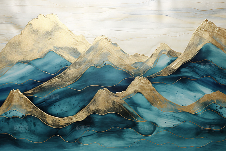 金色山水质感中国风装饰画