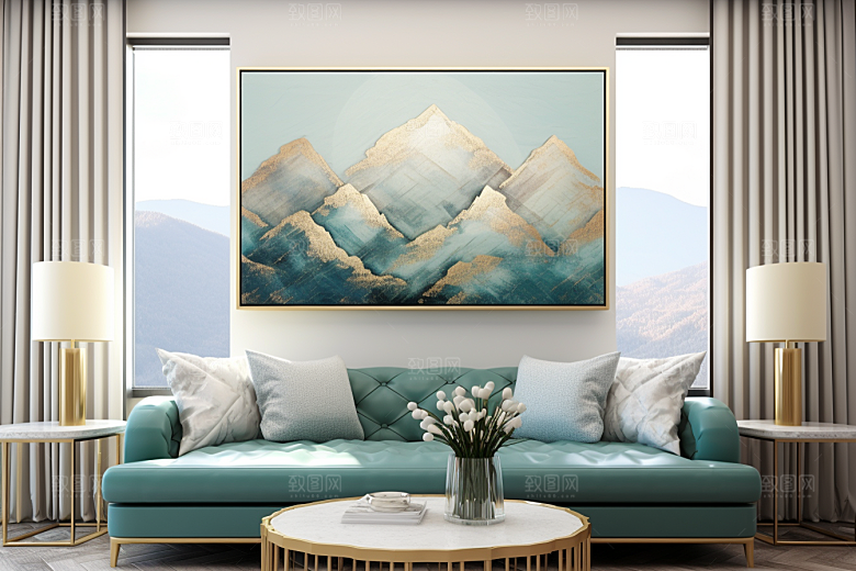 金色山水金箔新中式装饰画