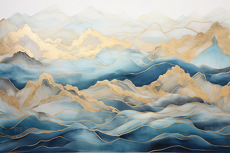 金色山水金箔抽象装饰画