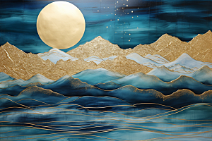 金色山水背景中国风装饰画