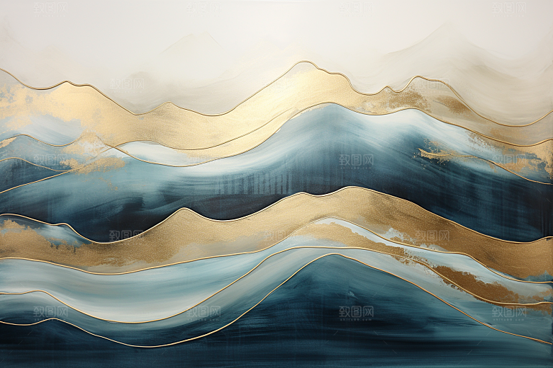 金色山水水墨新中式装饰画