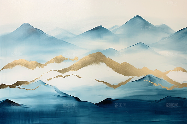 金色山水大气质感装饰画