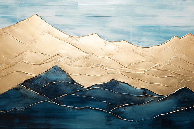 金色山水剪影水墨装饰画