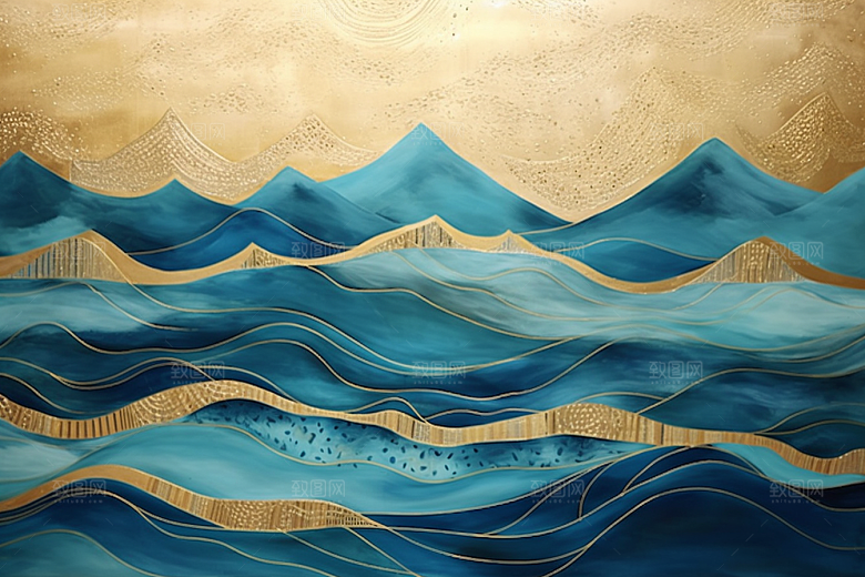 金色山水抽象水墨装饰画