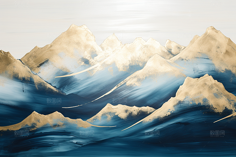 金色山水中国风水墨装饰画