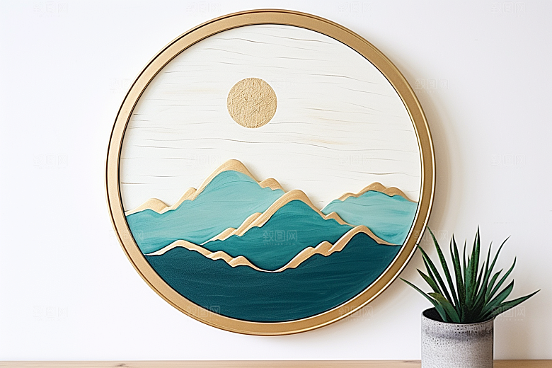 金色山水国潮水墨装饰画