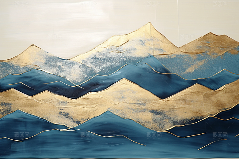 金色山水新中式高档装饰画