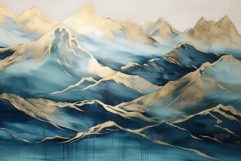 金色山水金箔质感装饰画