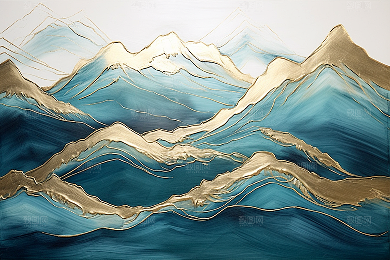 金色山水新中式水墨装饰画