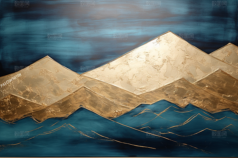 金色山水剪影金箔装饰画