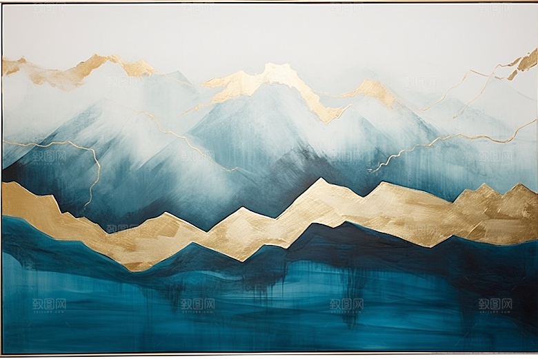 金色山水水墨国潮装饰画