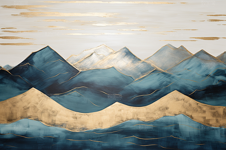 金色山水质感水墨装饰画