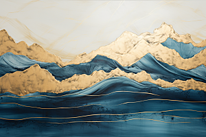 金色山水抽象中国风装饰画