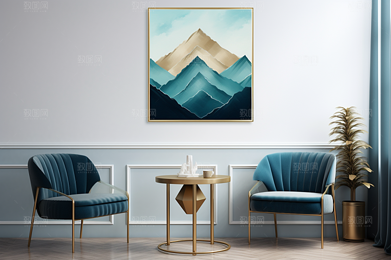 金色山水质感背景装饰画