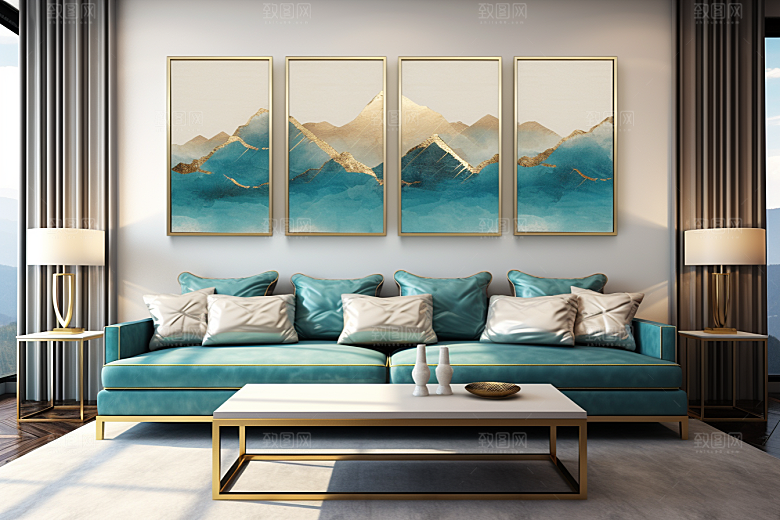 金色山水中国风质感装饰画