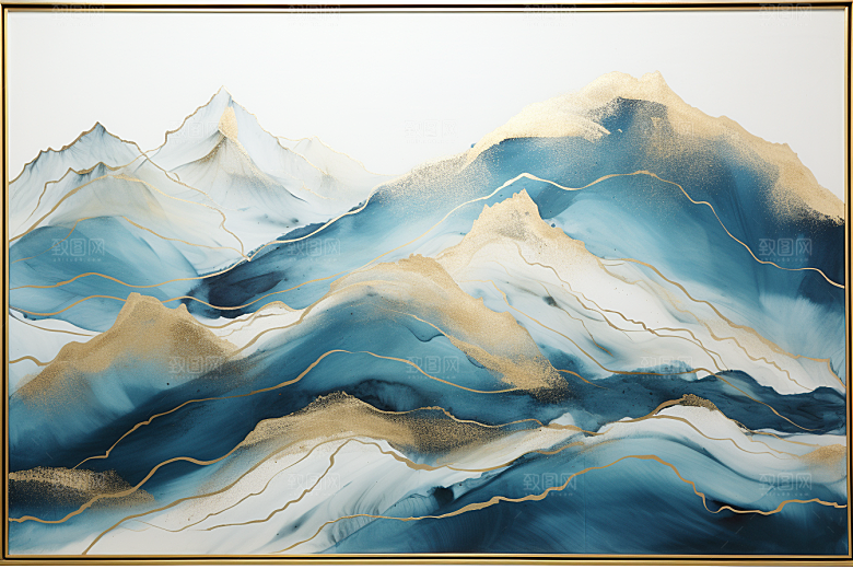 金色山水金箔质感装饰画