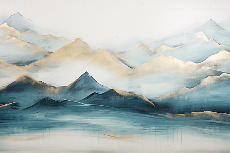 金色山水国潮背景装饰画