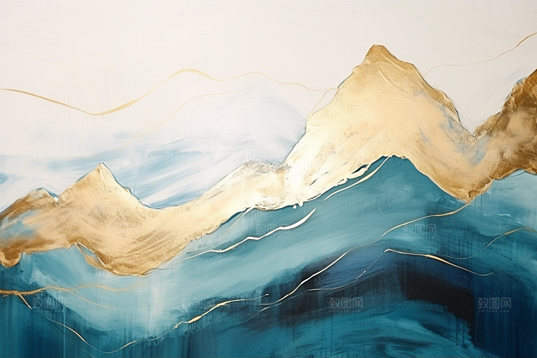 金色山水质感抽象装饰画