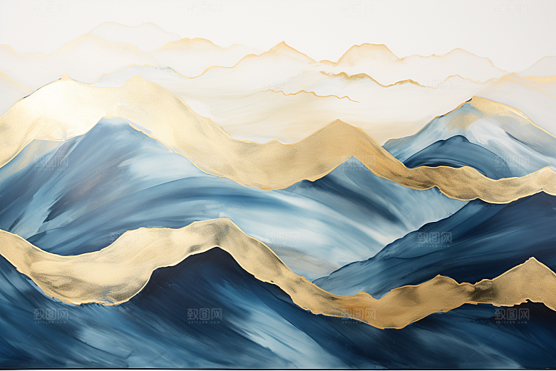 金色山水剪影新中式装饰画